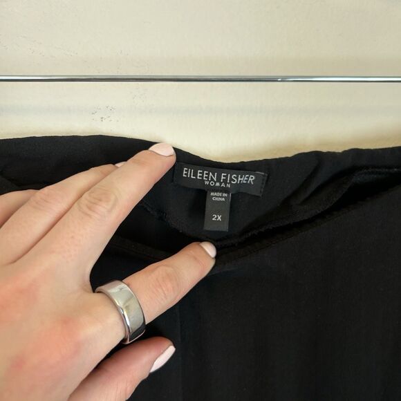 Eileen Fisher Georgette Wide Leg Ankle Crop Pant 100% Silk‎ Trouser Black 2X - Picture 3 of 9